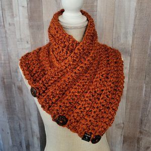 35.5" Crochet 2 Way Button Cowl Scarf (K+C Spark Yarn in Pumpkin Gold)
